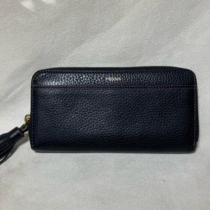Fossil Black Leather Wallet With Tassel